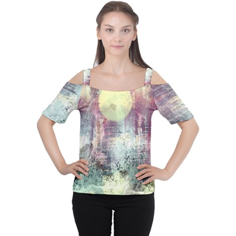 Frosty Pale Moon Women s Cutout Shoulder Tee by digitaldivadesigns