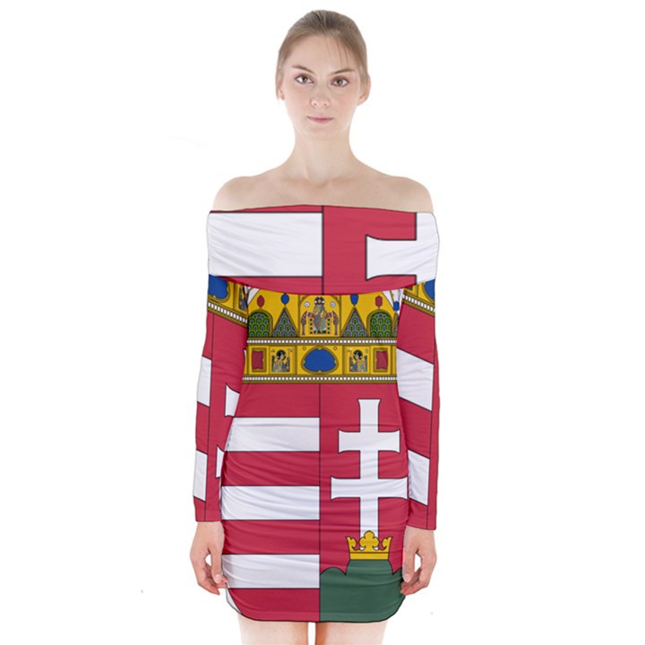 Coat of Arms of Hungary  Long Sleeve Off Shoulder Dress