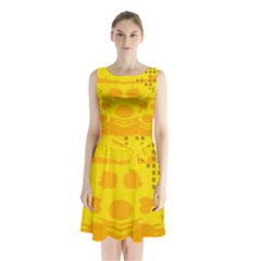 Texture Yellow Abstract Background Sleeveless Chiffon Waist Tie Dress