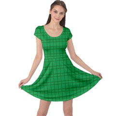 Pattern Green Background Lines Cap Sleeve Dresses