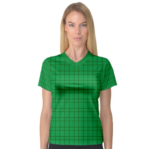 Pattern Green Background Lines Women s V-neck Sport Mesh Tee by Nexatart