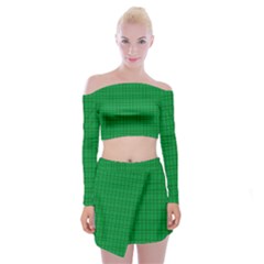 Pattern Green Background Lines Off Shoulder Top with Skirt Set