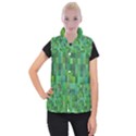 Green Blocks Pattern Backdrop Women s Button Up Puffer Vest View1