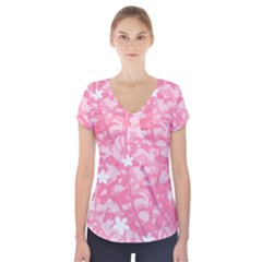 Plant Flowers Bird Spring Short Sleeve Front Detail Top by Nexatart