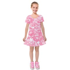 Plant Flowers Bird Spring Kids  Short Sleeve Velvet Dress by Nexatart