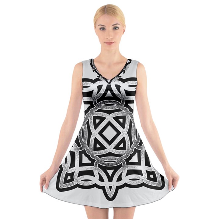 Celtic Draw Drawing Hand Draw V-Neck Sleeveless Skater Dress