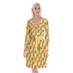 Abstract Shapes Links Design Long Sleeve Velvet Front Wrap Dress
