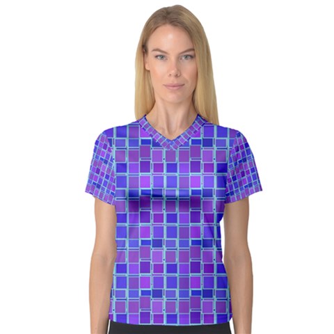 Background Mosaic Purple Blue Women s V-neck Sport Mesh Tee by Nexatart
