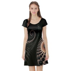 Fractal Black Pearl Abstract Art Short Sleeve Skater Dress by Nexatart