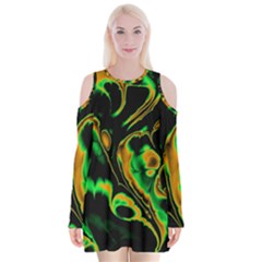 Glowing Fractal A Velvet Long Sleeve Shoulder Cutout Dress by Fractalworld