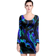 Glowing Fractal C Long Sleeve Bodycon Dress by Fractalworld