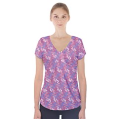 Pattern Abstract Squiggles Gliftex Short Sleeve Front Detail Top by Nexatart