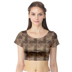 Collage Stone Wall Texture Short Sleeve Crop Top (tight Fit) by Nexatart