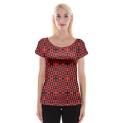 Abstract Background Red Black Women s Cap Sleeve Top by Nexatart