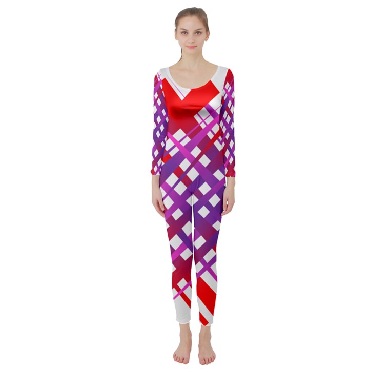 Chaos Bright Gradient Red Blue Long Sleeve Catsuit