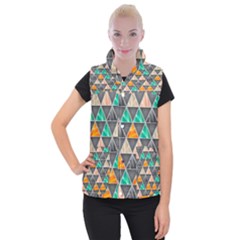 Abstract Geometric Triangle Shape Women s Button Up Puffer Vest by Nexatart