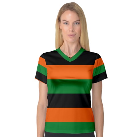 Color Green Orange Black Women s V-neck Sport Mesh Tee by Mariart