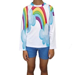 Could Rainbow Red Yellow Green Blue Purple Kids  Long Sleeve Swimwear by Mariart