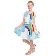 Could Rainbow Red Yellow Green Blue Purple Kids  Short Sleeve Dress
