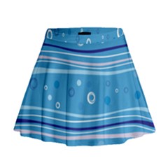 Blue Circle Line Waves Mini Flare Skirt by Mariart
