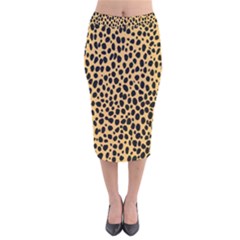 Cheetah Skin Spor Polka Dot Brown Black Dalmantion Velvet Midi Pencil Skirt