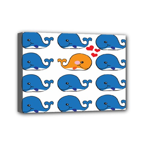 Fish Animals Whale Blue Orange Love Mini Canvas 7  x 5 