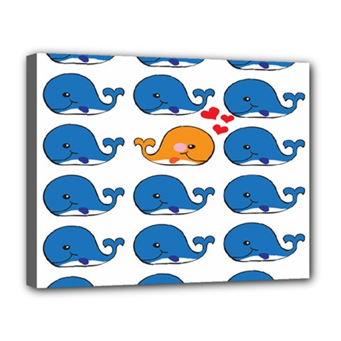 Fish Animals Whale Blue Orange Love Canvas 14  x 11 