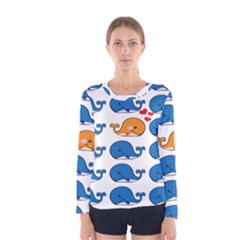 Fish Animals Whale Blue Orange Love Women s Long Sleeve Tee