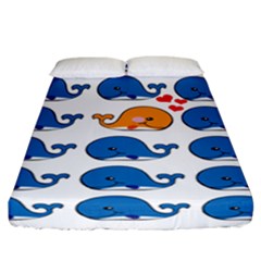 Fish Animals Whale Blue Orange Love Fitted Sheet (California King Size)