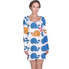 Fish Animals Whale Blue Orange Love Long Sleeve Nightdress