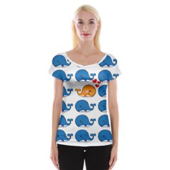 Fish Animals Whale Blue Orange Love Women s Cap Sleeve Top