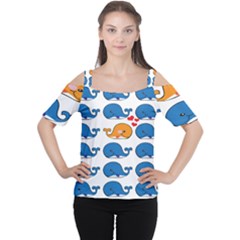 Fish Animals Whale Blue Orange Love Women s Cutout Shoulder Tee