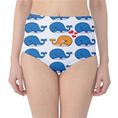 Fish Animals Whale Blue Orange Love High-Waist Bikini Bottoms