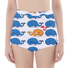 Fish Animals Whale Blue Orange Love High-Waisted Bikini Bottoms