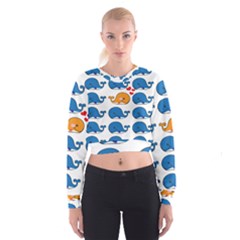 Fish Animals Whale Blue Orange Love Cropped Sweatshirt