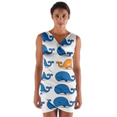 Fish Animals Whale Blue Orange Love Wrap Front Bodycon Dress by Mariart