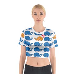 Fish Animals Whale Blue Orange Love Cotton Crop Top