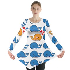 Fish Animals Whale Blue Orange Love Long Sleeve Tunic 