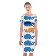 Fish Animals Whale Blue Orange Love Classic Short Sleeve Midi Dress