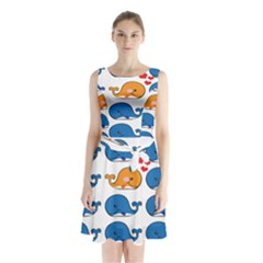 Fish Animals Whale Blue Orange Love Sleeveless Chiffon Waist Tie Dress