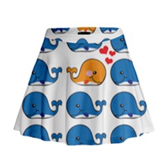 Fish Animals Whale Blue Orange Love Mini Flare Skirt