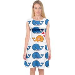 Fish Animals Whale Blue Orange Love Capsleeve Midi Dress