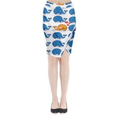 Fish Animals Whale Blue Orange Love Midi Wrap Pencil Skirt