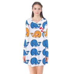 Fish Animals Whale Blue Orange Love Flare Dress