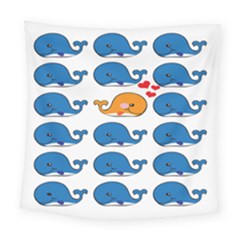 Fish Animals Whale Blue Orange Love Square Tapestry (Large)