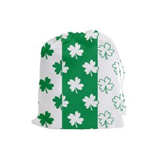 Flower Green Shamrock White Drawstring Pouches (large)  by Mariart