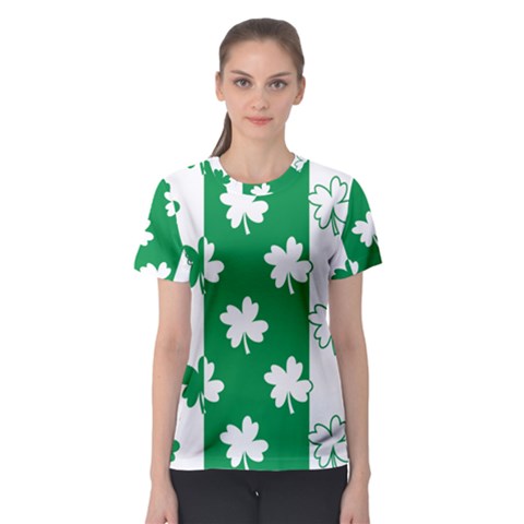 Flower Green Shamrock White Women s Sport Mesh Tee by Mariart