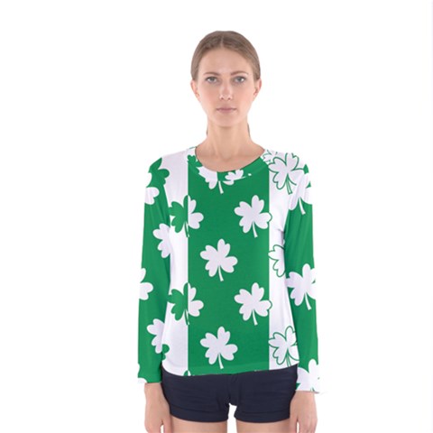 Flower Green Shamrock White Women s Long Sleeve Tee by Mariart