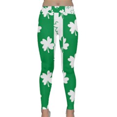 Flower Green Shamrock White Classic Yoga Leggings by Mariart