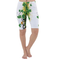 Flower Shamrock Green Gold Cropped Leggings 